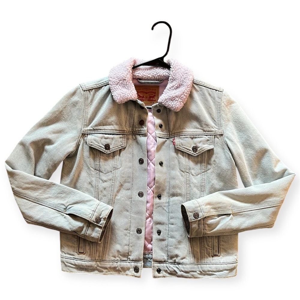 Levi's Women's / Junior Denim Jacket with Pink/Lavander Sherpa Collar